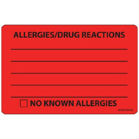Precision Dynamics MedVision Pre-Printed Label Allergy Alert ALLERGIES/DRUG REACTIONS______/NO KNOWN ALLERGIES Fluorescent Red 2-5/8 X 4 Inch - V09FR8165