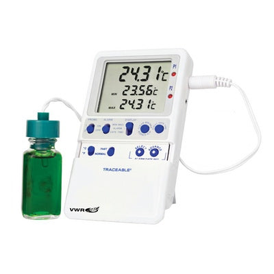 VWR International VWR Traceable Digital Refrigerator / Freezer Thermometer Fahrenheit / Celsius -58° to 158°F (-50° to 70°C) Bottle Probe Multiple Mounting Options Battery Operated - 89094-746