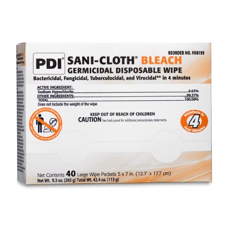 Sani-Cloth Bleach - Surface Disinfectant Cleaner Premoistened Germicidal Manual Pull Wipe 40 Count Individual Packet Chlorine Scent NonSterile - H58195