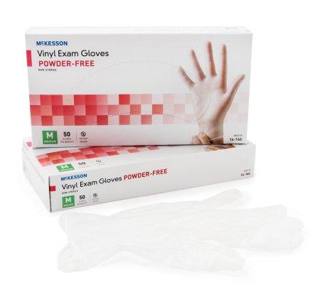 McKesson McKesson Confiderm Exam Glove Medium NonSterile Vinyl Standard Cuff Length Smooth Clear Not Chemo Approved - 14-166