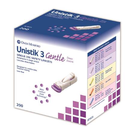 Owen Mumford Unistik Safety Lancet Fixed Depth Lancet Needle 1.5 mm Depth 30 Gauge - AT 1024