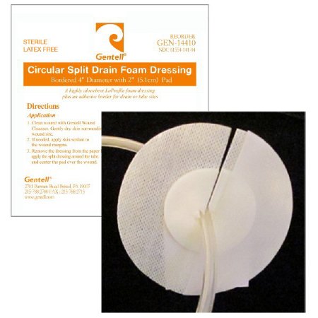 Gentell Split Drain Dressing Foam 4 Inch Diameter X 2 Inch Pad Round - GEN-14410