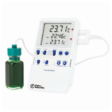 PANTek Technologies LLC Fisherbrand Traceable Digital Refrigerator / Freezer Thermometer Fahrenheit / Celsius -58° to 158°F (-50° to 70°C) Stainless Steel Probe Multiple Mounting Options Battery Operated - 15081106