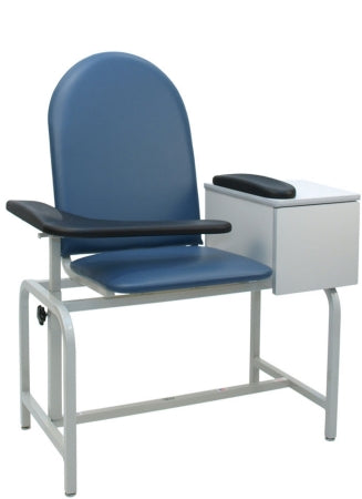 Winco Padded Blood Drawing Chair with Drawer Single Adjustable Armrest Blueridge - 2572-17-PR