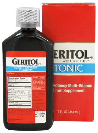 Meda Consumer Healthcare Geritol Multivitamin Supplement Vitamin B3 / Choline Bitartrate / Iron 50 mg - 50 mg - 18 mg Strength Liquid 12 oz. Unflavored - 46017001112