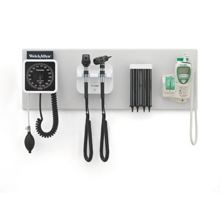 Welch Allyn Green Series 777 Integrated Wall System SureColor LED Technology, Wall Board, GS 777 Wall Transformer, Coaxial Ophthalmoscopes, Diagnostic Macroview Otoscopes, Wall Aneroid, Suretemp Plus Thermometer - 77791-MXL