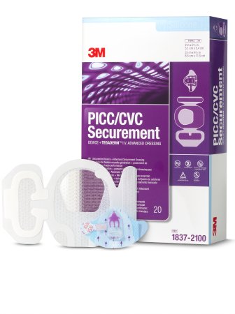 3M Tegaderm PICC/CVC Securement Device + Tegaderm I.V. Advanced Securement Dressing 1837-2100 3.5 X 4.5 Inch Rectangle Sterile - 1837-2100