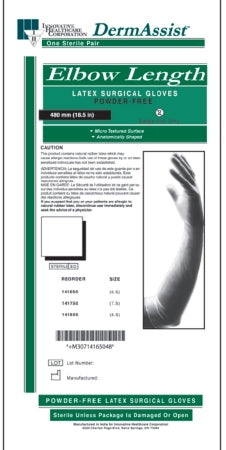 Innovative Healthcare Corporation DermAssist Elbow Length Surgical Glove Size 8.5 Sterile Latex Extended Cuff Length Fully Textured White Not Chemo Approved - 141850