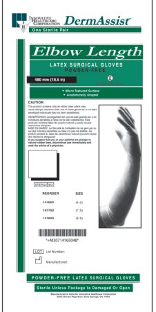 Innovative Healthcare Corporation DermAssist Elbow Length Surgical Glove Size 7.5 Sterile Latex Extended Cuff Length Fully Textured White Not Chemo Approved - 141750