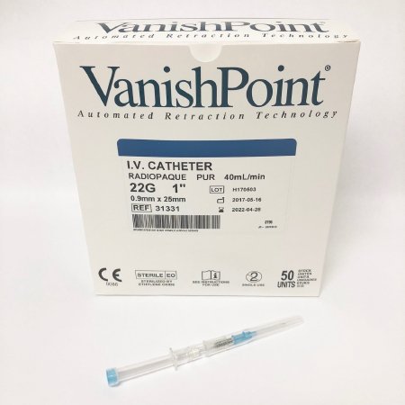 Retractable Technologies VanishPoint Peripheral IV Catheter 22 Gauge 1 Inch Retracting Needle - 35331