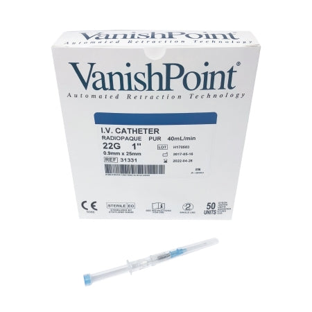 VanishPoint - Peripheral IV Catheter 22 Gauge 1 Inch Retracting Safety Needle - 31331