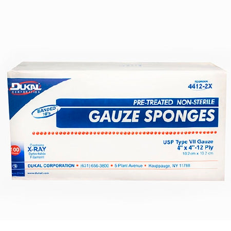 Dukal USP Type VII X-Ray Detectable Gauze Sponge Gauze 12-Ply 4 X 4 Inch Square NonSterile - 4412-2X
