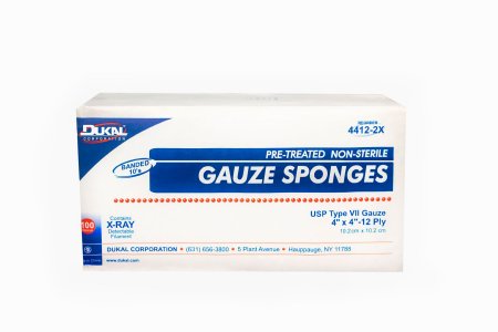 Dukal - USP Type VII X-Ray Detectable Gauze Sponge Gauze 12-Ply 4 X 4 Inch Square NonSterile - 4412-2X