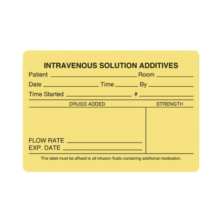 UAL - Pre-Printed Label Advisory Label Yellow Paper IV Solution Additive Patient_Room_Date_ Black Lab / Specimen 2-3/4 X 4 Inch - United Ad Label - ULIV502