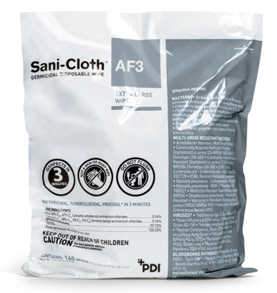 Professional Disposables Sani-Cloth AF3 Surface Disinfectant Cleaner Refill Germicidal Wipe 160 Count Bag Disposable Mild Scent - P2450P