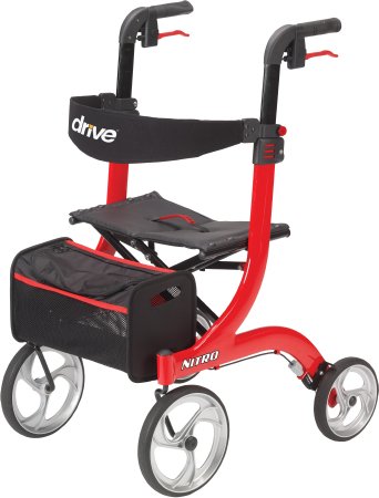 drive Nitro - 4 Wheel Rollator White Adjustable Height / Folding Aluminum Frame - RTL10266WT