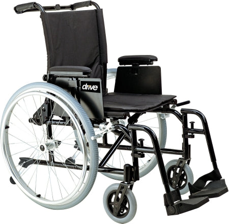 Drive Medical Cougar Lightweight Wheelchair Dual Axle Desk Length Arm Padded, Removable Arm Style Mag Wheel Black 18 Inch Seat Width 250 lbs. Weight Capacity - AK518ADA-ASF