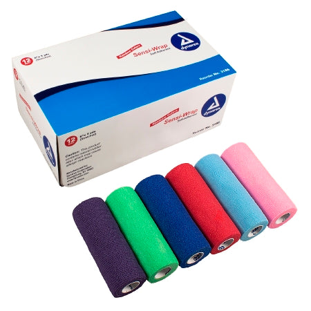 Dynarex Sensi-Wrap Cohesive Bandage 6 Inch X 5 Yard Standard Compression Self-adherent Closure Red / Green / Purple / Dark Blue / Pink / Light Blue NonSterile - 3186