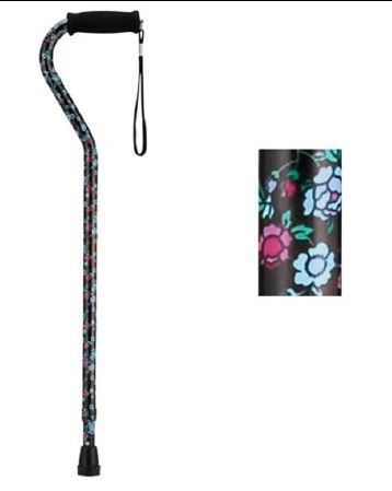 Nova Ortho-Med Offset Cane Nova Aluminum 30 To 39 Inch Height Black With Flowers Print - 1070BF