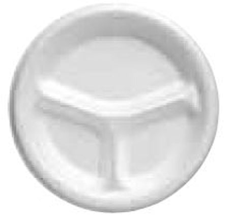 Lagasse Genpak Partitioned Dinner Plate White Disposable Foam 8-7/8 Inch Diameter - GNP83900