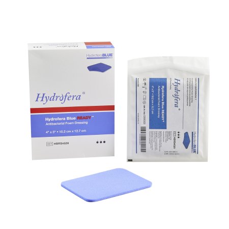 HydraferaBLUE READY - Antibacterial Foam Dressing 4 X 5 Inch Rectangle Non-Adhesive without Border Sterile - HBRS4520