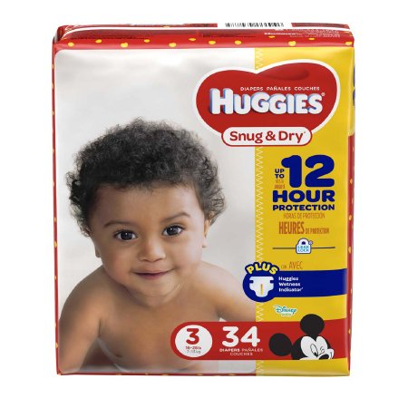 Kimberly Clark Huggies Snug & Dry Baby Diaper Tab Closure Size 3 Disposable Heavy Absorbency - 10517