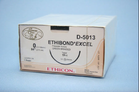 Ethibond - Suture Loop with Needle Nonabsorbable Coated Green Suture Braided Polyester Size 0 84 Inch Suture 1-Needle 65 mm Length 1/2 Circle Taper Point Needle - D5013