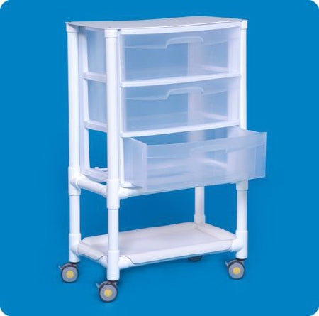 IPU Mobile Cart Polypropylene 15.5 X 26.25 X 42 Inch, 7 X 15.5 X 19 Inch Drawer, 16 X 26 Inch Bottom Storage Shelf 3 Drawers - RI-CNAC31