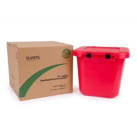 TakeAway Recovery System - Mailback Sharps Container 21-1/2 L X 21-1/4 W X 18-1/2 H Inch 20 Gallon Red Base / Red Lid Horizontal / Vertical Entry Hinged Lid - 80020