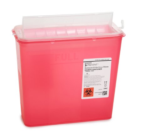 McKesson McKesson Prevent Sharps Container 2-Piece 10-3/4 H X 10-1/2 W X 4-3/4 D Inch 5 Quart Red Horizontal Entry Lid - 2262