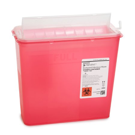 McKesson Prevent - Sharps Container 10-3/4 H X 10-1/2 W X 4-3/4 D Inch 1.25 Gallon Translucent Red Base / Translucent Lid Horizontal Entry Counter Balanced Door Lid - 2262