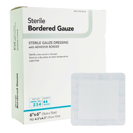 DermaRite Bordered Gauze - Adhesive Dressing 6 X 6 Inch Gauze Square White Sterile - 00263E