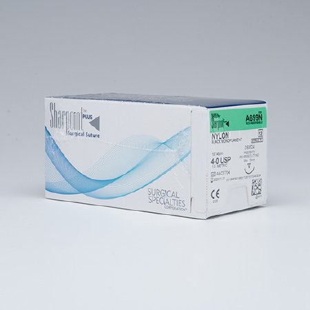 Surgical Specialties - Suture with Needle Nonabsorbable Uncoated Black Suture Monofilament Nylon Size 4 - 0 18 Inch Suture 1-Needle 13 mm Length 3/8 Circle Precision Reverse Cutting Needle - A699N