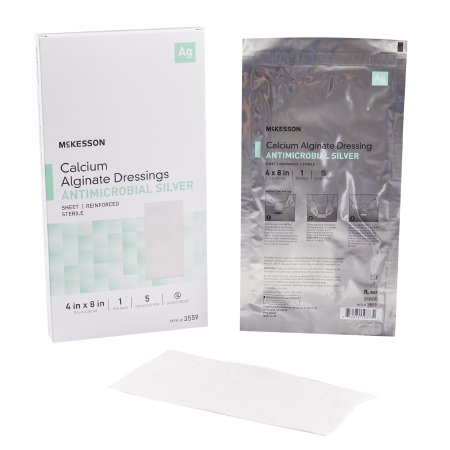 McKesson - Silver Alginate Dressing 4 X 8 Inch Rectangle Sterile - 3559