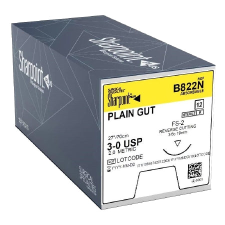 Surgical Specialties - Suture with Needle Absorbable Uncoated Undyed Suture Plain Gut Size 3 - 0 30 Inch Suture 1-Needle 18 mm Length 3/8 Circle Precision Reverse Cutting Needle - B822N
