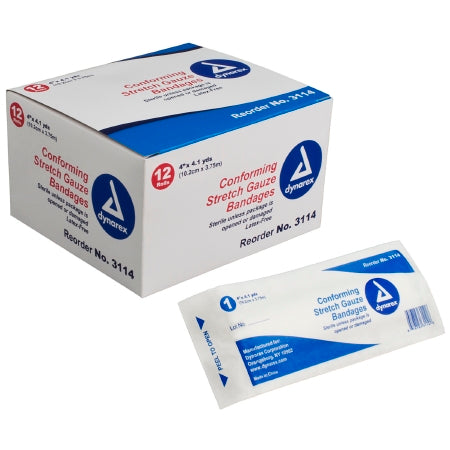 Dynarex Dynarex Conforming Bandage Polyester 1-Ply 4 Inch X 4-1/10 Yard Roll Shape Sterile - 3114