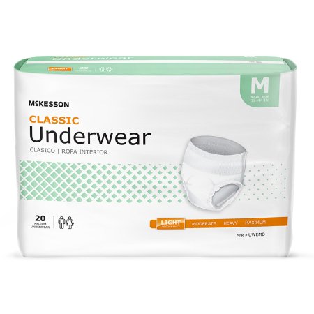 McKesson Classic - Unisex Adult Absorbent Underwear Pull On with Tear Away Seams Medium Disposable Light Absorbency - UWEMD