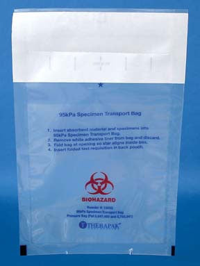 Fisher Scientific Therapak 95kPa Compliant Specimen Transport Bag with Document Pouch and Absorbent Pad 7 X 11 Inch Plastic Biohazard Symbol / Instructions for Use Adhesive Closure NonSterile - 22130021