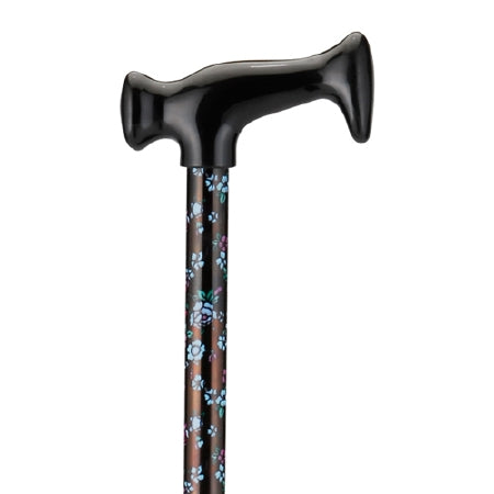 Nova Ortho-Med T-Handle Cane Aluminum 28 to 39 Inch Height Flowers on Black Design - 2025