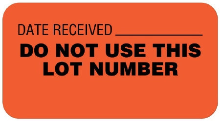 United Ad Label UAL Pre-Printed / Write On Label Communication Fill In DATE RECEIVED __________ / DO NOT USE THIS LOT NUMBER Fluorescent Red 7/8 X 1-5/8 Inch - ULQC324