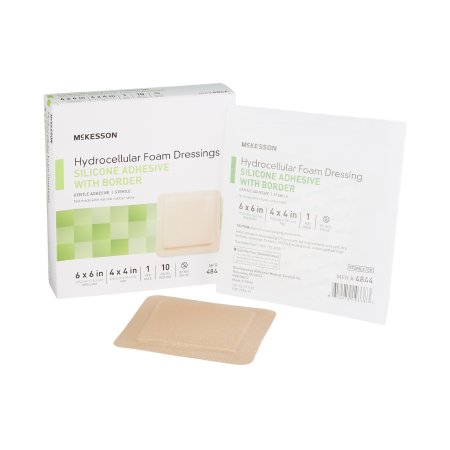 McKesson - Silicone Foam Dressing 6 X 6 Inch Square Silicone Adhesive with Border Sterile - 4844