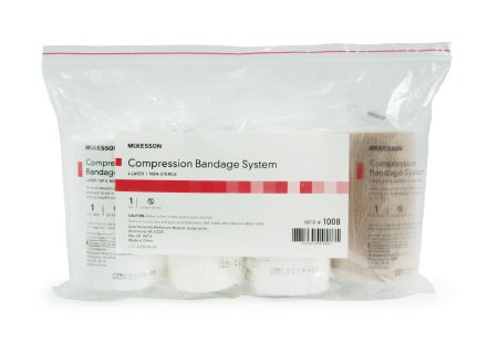 McKesson McKesson 4 Layer Compression Bandage System 4 Inch X 3-4/5 Yard / 4 Inch X 4-9/10 Yard / 4 Inch X 9-1/2 Yard / 4 Inch X 6-1/2 Yard Standard Compression Self-adherent Closure Tan / White NonSterile - 1008