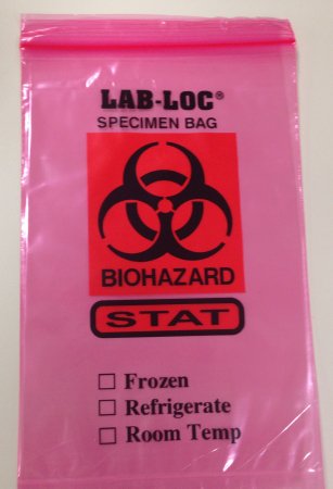 Seal-N-Rip - Specimen Transport Bag with Document Pouch 6 X 9 Inch Zip Closure STAT / Biohazard Symbol / Storage Instructions NonSterile - F20609STATSNR