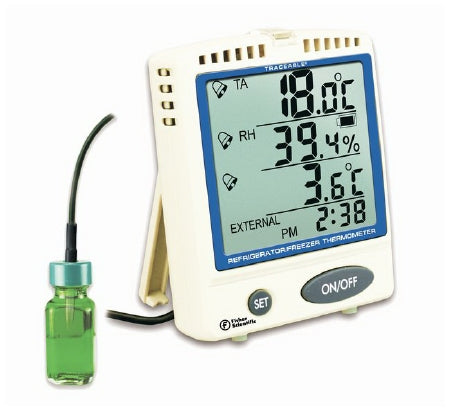Fisher Scientific Fisherbrand Traceable Datalogging Refrigerator / Freezer Thermometer Fahrenheit / Celsius -22° to 158°F (-30° to 70°C) Bottle Probe - S04566