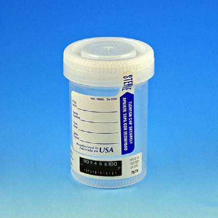 Globe Scientific - Specimen Container with Temperature Strip 57 X 73 mm 90 mL (3 oz.) Screw Cap Patient Information Sterile - 6238