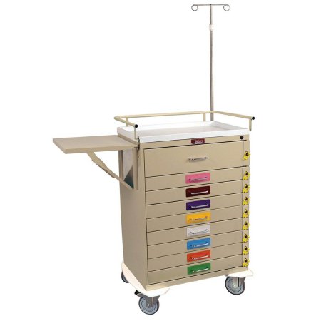 Classic Line - Emergency Crash Cart 22 X 35 X 45.75 Inch, 86.25 Inch IV Pole Beige 17 X 23 Inch Internal Drawer - 6401PEC
