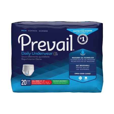 First Quality Prevail Daily Underwear Adult Absorbent Underwear Pull On Small / Medium Disposable Heavy Absorbency - PUM-512/1