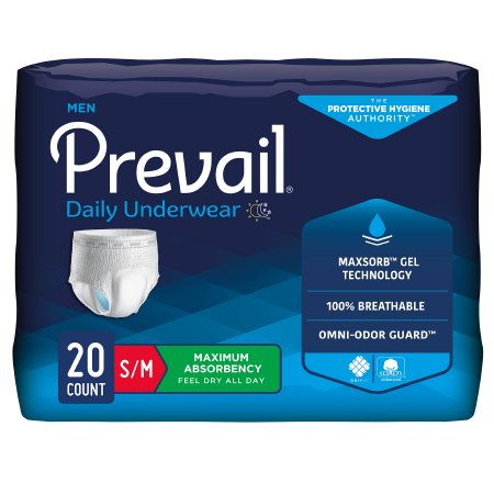 Prevail Men's Daily Underwear - Male Adult Absorbent Underwear Pull On with Tear Away Seams Small / Medium Disposable Heavy Absorbency - PUM-512/1