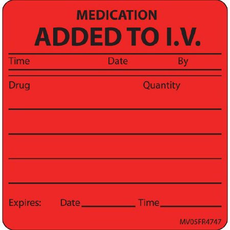 MedVision - Pre-Printed Label Anesthesia Label Red Paper Medication Added Black Medication Instruction 2-1/2 X 2-7/16 Inch - MV05FR7329