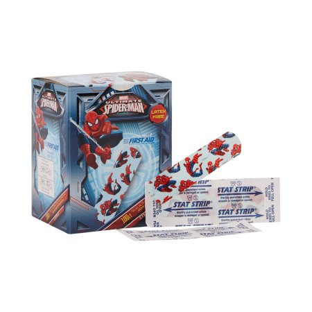 American White Cross Stat Strip - Adhesive Strip 3/4 X 3 Inch Plastic Rectangle Kid Design (Spider-Man) Sterile - 1087737